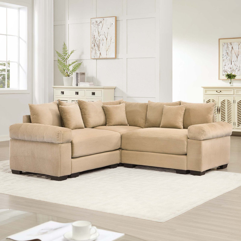 Canapé modulaire moderne surdimensionné en velours côtelé 3 places avec 10 coussins décoratifs Modern, Chameau