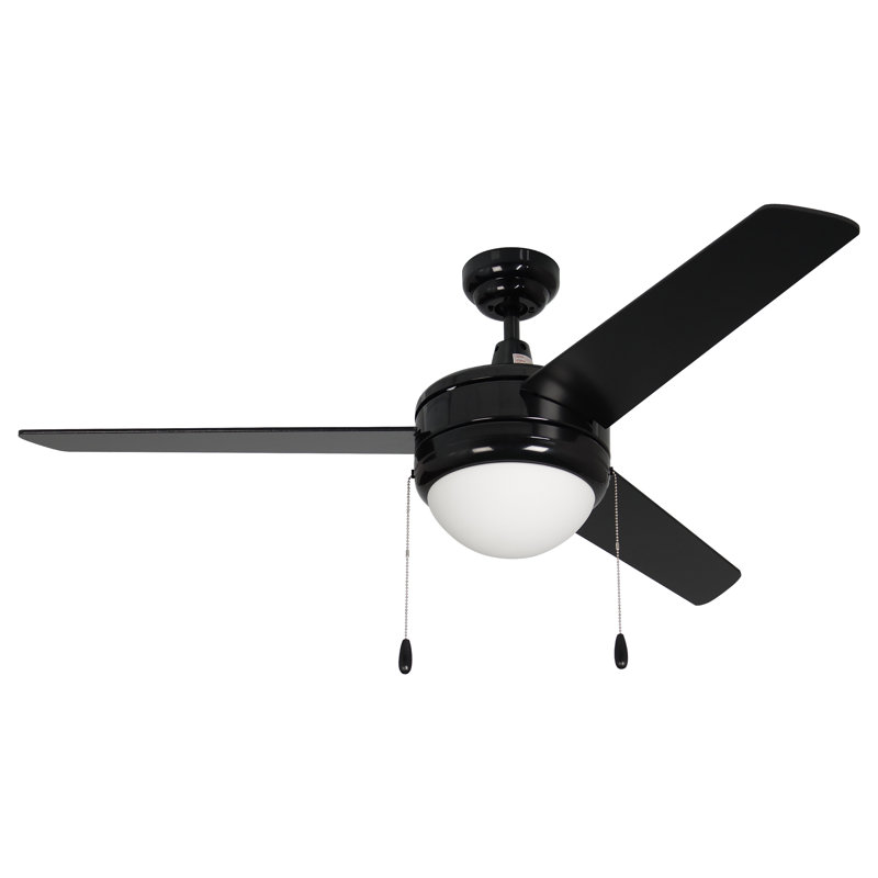 Villasenor 50" 3-Blade Indoor Ceiling Fan, Black, Black