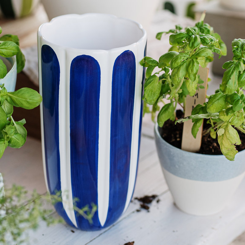 Cache-pot moyen Viva Garden, Blanc / cobalt, H 10,5 po x l 5,25 po x P 5,25 po
