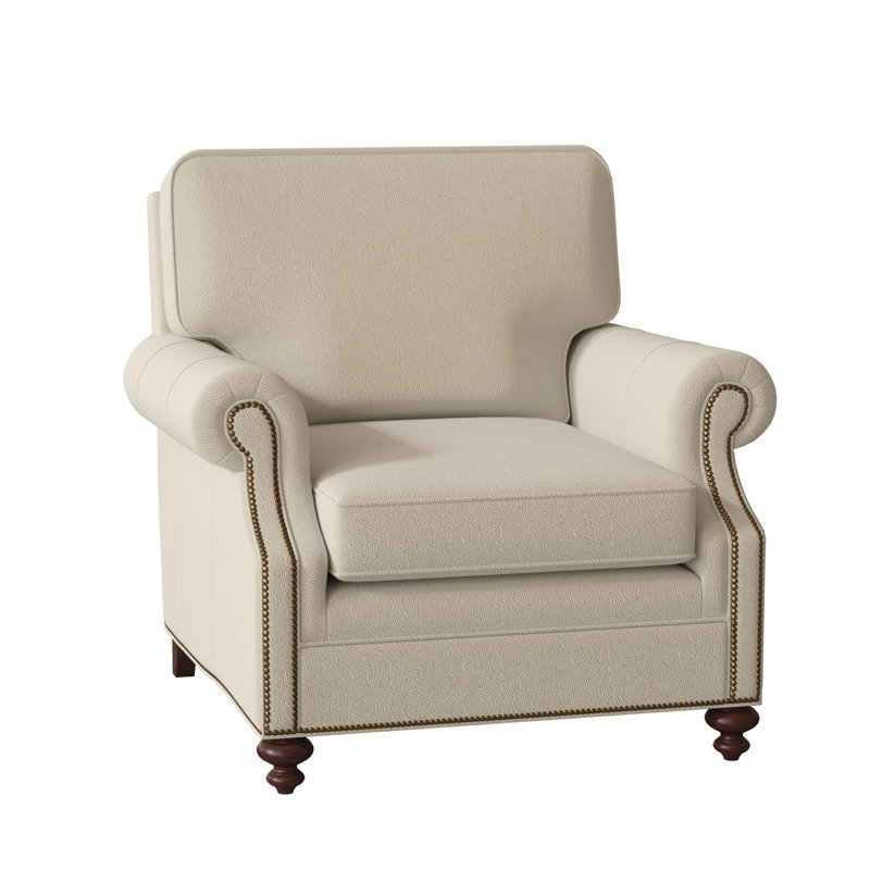 West Haven Club Chair, No Nailhead, Mahogany, Aline Light Gray Stonewash Genuine Leather