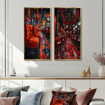 Rouge, noir, vibrant, Casinos I - ensemble de 2 pièces d'art mural