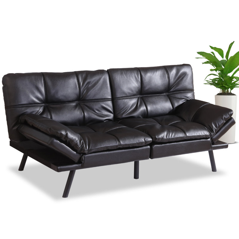 71'' Convertible Sleeper Sofa Folding Loveseat With Adjustable Arms And Backs For Apartments & Office & Living Room, Black