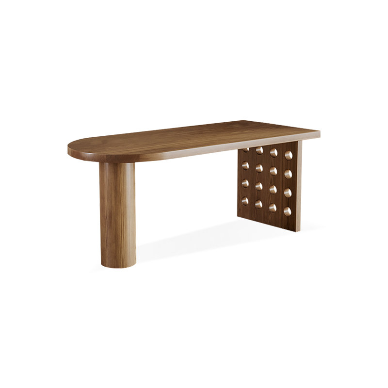 Bureaux en bois massif noyer en demi-cercle, H 29,53 po x l 55,12 po x P 27,56 po
