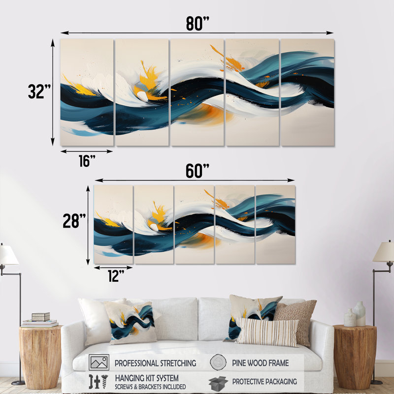 Onterrio - abstrait spirales murales - art mural moderne, H 28 po x l 60 po, 5