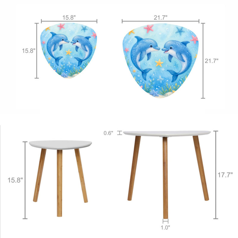 Triangle Nesting Coffee Table Set of 2 Dolphins Swimming Starfish Soft Blue Ocean Watercolor End Table Modern Minimalist Side Table Set for Living Room Bedroom