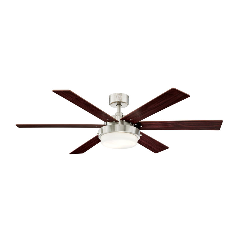 52" Brushed Nickel Ceiling Fan with Rosewood Blades and LED Light
