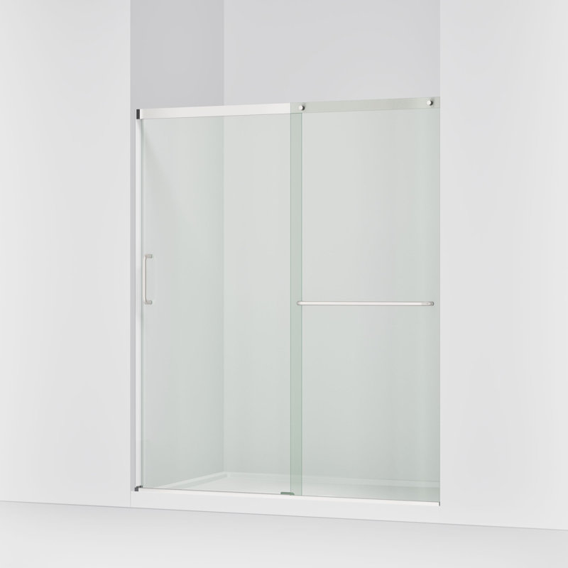Elate Sliding Shower Door, 70-1/2-In H X 56-1/4 - 59-5/8-In W, With 1/4-In Thick Crystal Clear Glass, Silver/Clear