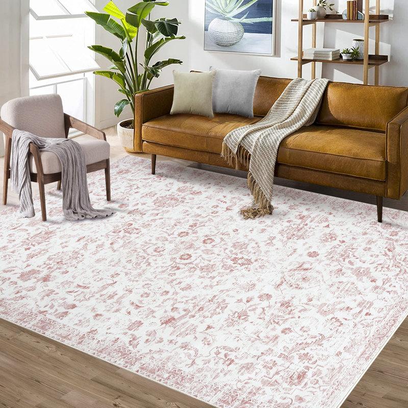 Rikya Washable Floral Indoor Rug, Rectangle 5' x 7'