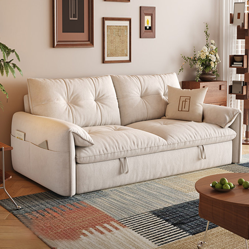 Creamy white Chenille Modular Sofa bed cushion couch With Storage, 33.46" H x 68.9" W x 34.65" D