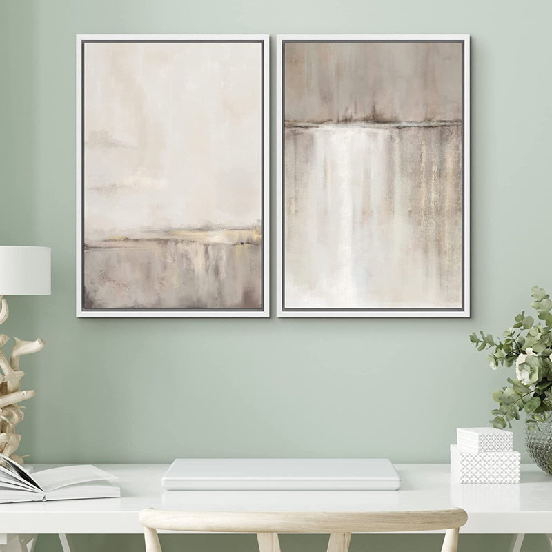 "Grunge Duotone Tan", paysage minimaliste, art mural encadré sur toile, 2 pièces, H 24 po x l 16 po, White