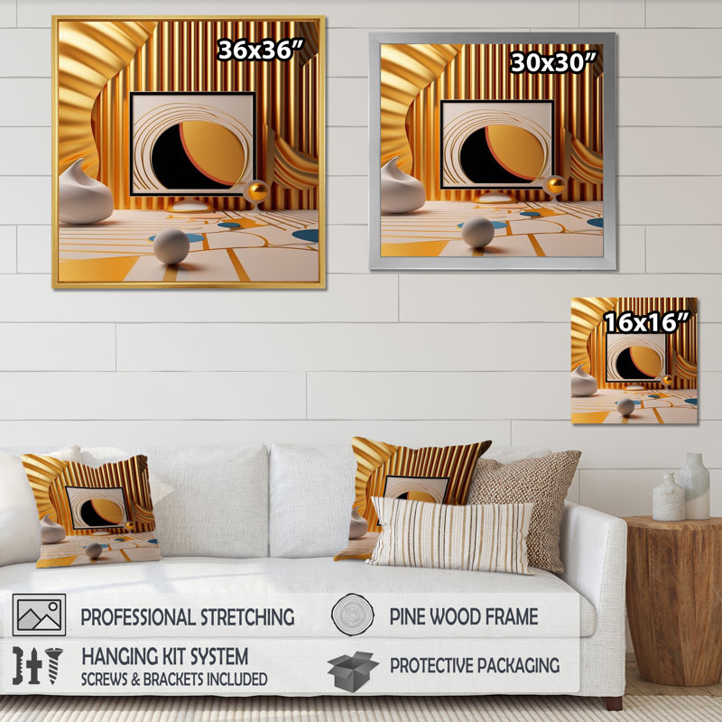 «Futuristic Minimal Interior Design Retro Yellow», reproduction sur toile, H 16 po x l 16 po x P 1 po