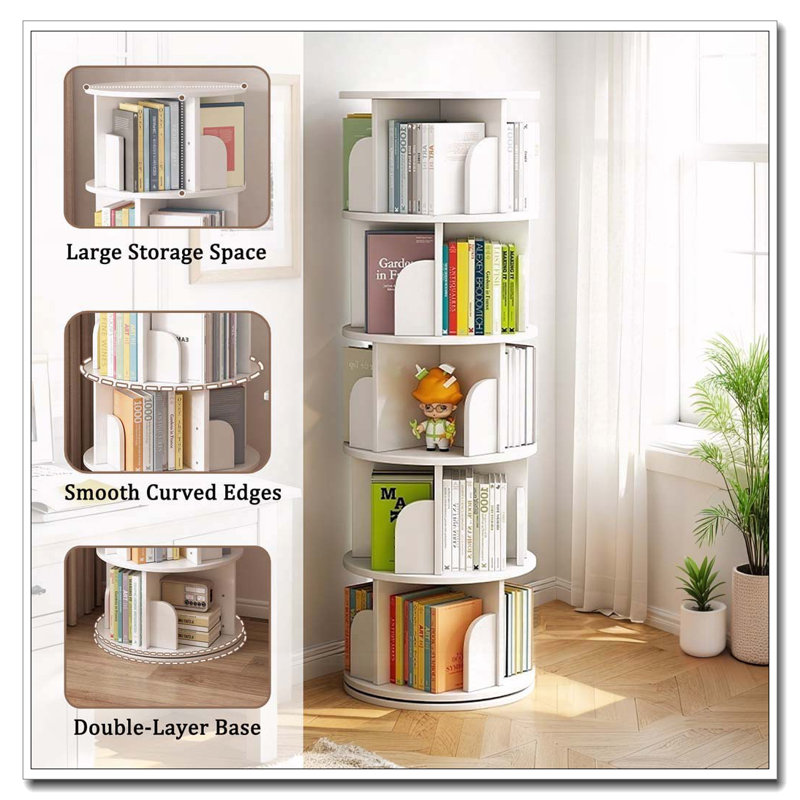 Bibliothèque rotative à 5 niveaux, 360 °, Blanc
