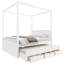 Lit plateforme double à baldaquin avec lit gigogne simple, 3 tiroirs de rangement, tête de lit, blanc-1864271231