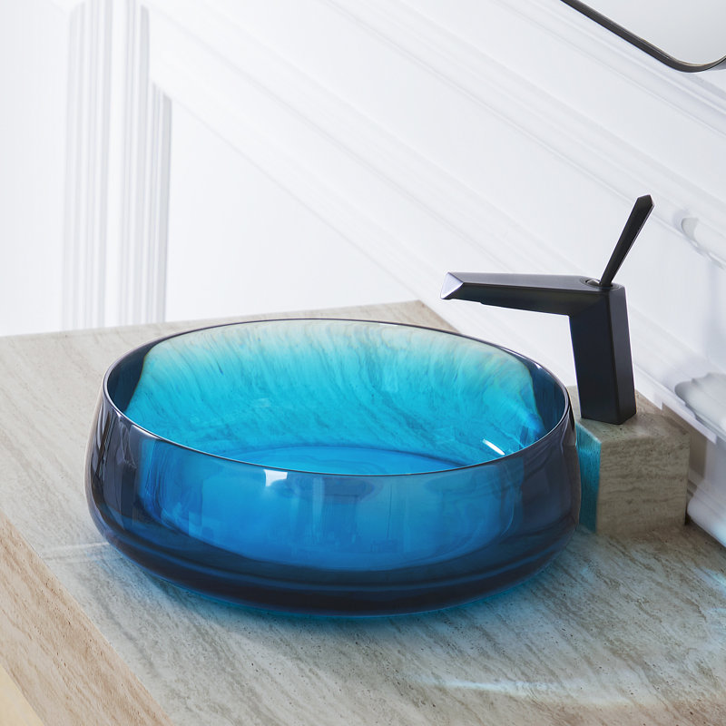 Lavabo vasque de salle de bain en résine 17,7 "avec bonde escamotable, Bleu