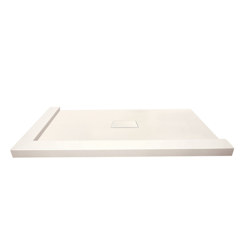 Transolid Trimslate 51-in x 40-in Shower Base with Adjustable Double Threshold and Center Drain, Cameo