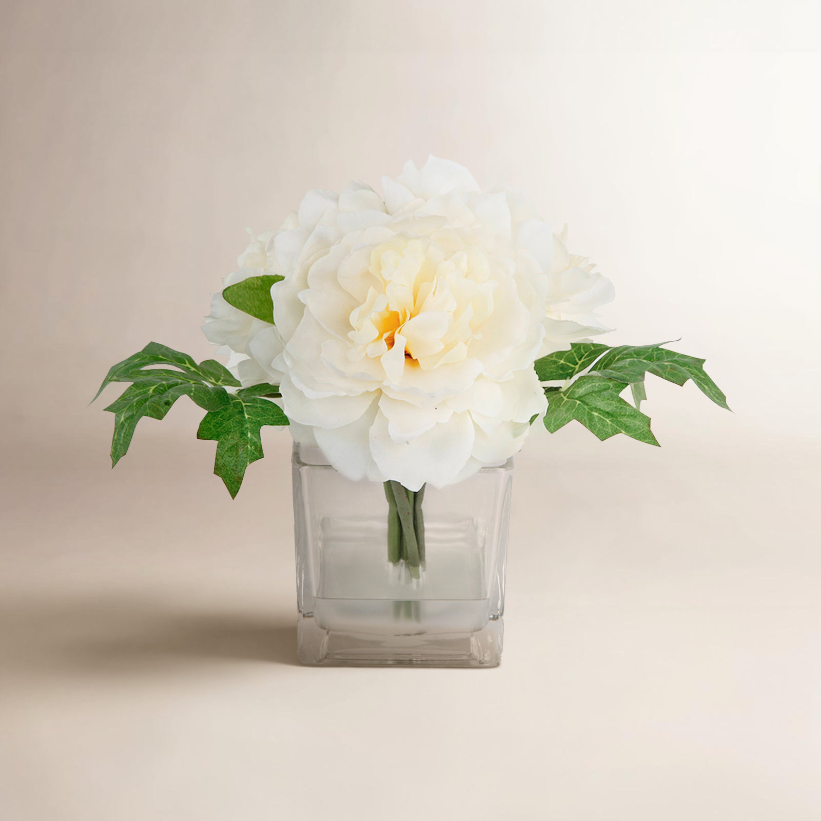 Villela Peony Floral Arrangement in Vase, Cream White