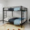 Lit superposé en fer carré multifonctionnel, structure en métal robuste résistant à l'usure, idéal pour optimiser l'espace vertical dans n'importe quelle pièce - Grand lit - 153 cm x 203 cm - Noir