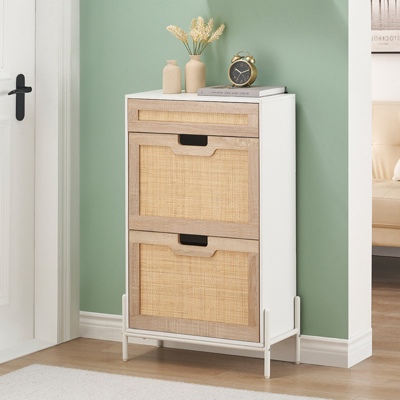 Freestanding Shoe Rack Cabinet With Flip Doors & Drawers, White, 2