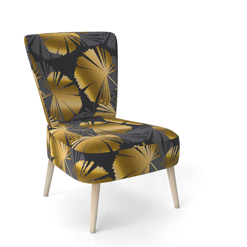 Upholstered Floral Side Chair - Modern floral Accent Chair, Floral Gold Polyester Blend 4