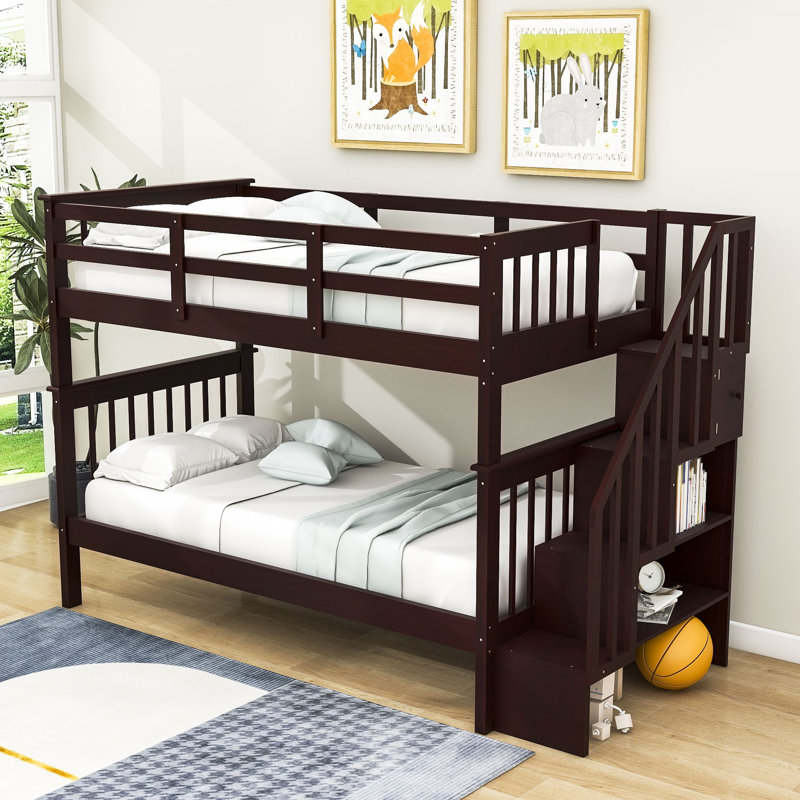 Dayu Kids Twin Over Twin Bunk Bed, Espresso