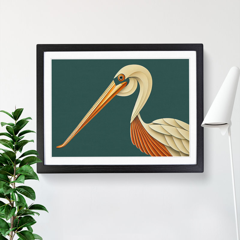 XH1022-6865X Pelican Art Deco - Single Picture Frame Print, Black Framed, 25cm H x 34cm W x 2cm D