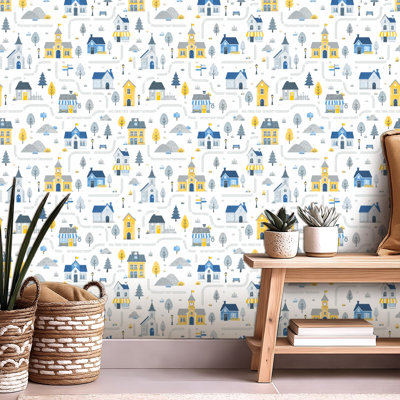 Peel and Stick Wallpaper Contact Paper Childrens map road seamless cartoon childrens for road play Self Adhesive and Removable 24in x 118in(60x300cm)