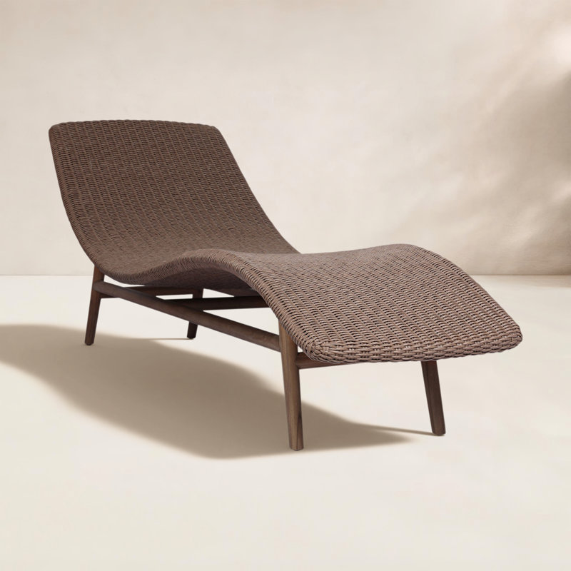 Portia Outdoor Teak Chaise Lounge, Stained Saddle Brown, Tanned Weave