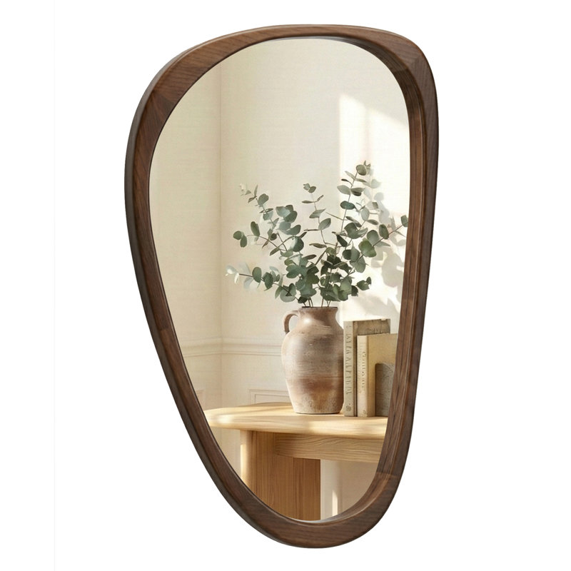 Solid Wood Irregular Wall Mirror, Deep Walnut, 36" x 24"