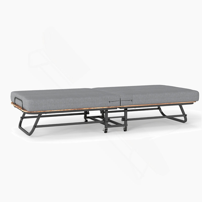 Portable Folding Bed With Memory Foam Mattress, Metal Frame & Lockable Wheels For Comfort And Convenience
