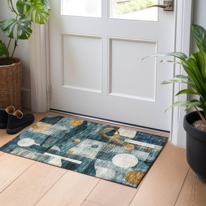 Tapis bleu sarcelle lavable à la machine intérieur / extérieur ACN1126, Rectangle 1 pi 8 po x 2 pi 6 po
