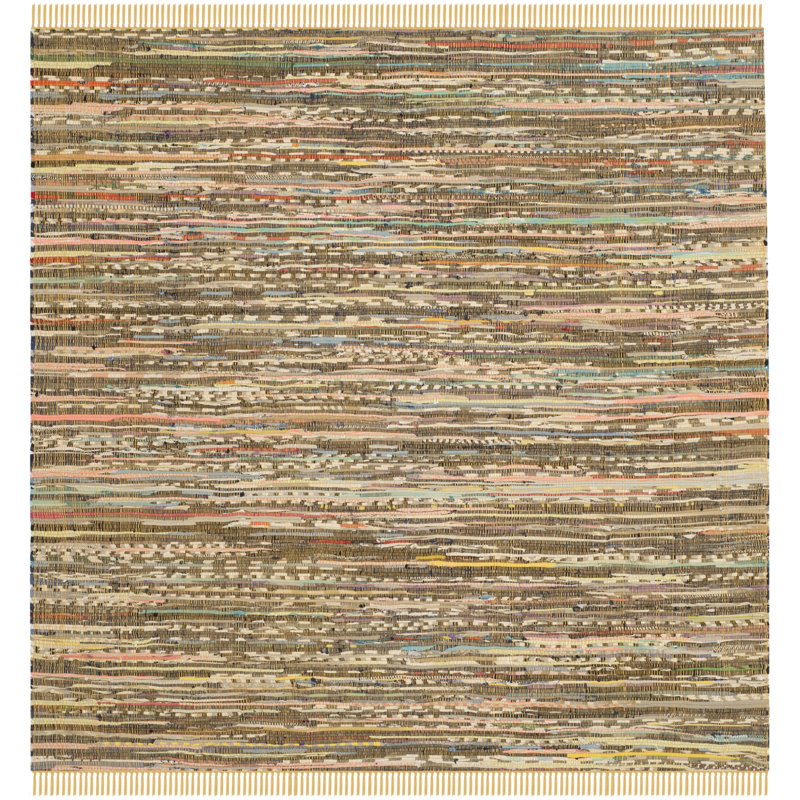 Weekley Rug Hand Woven Cotton Striped Rug, Square 6'