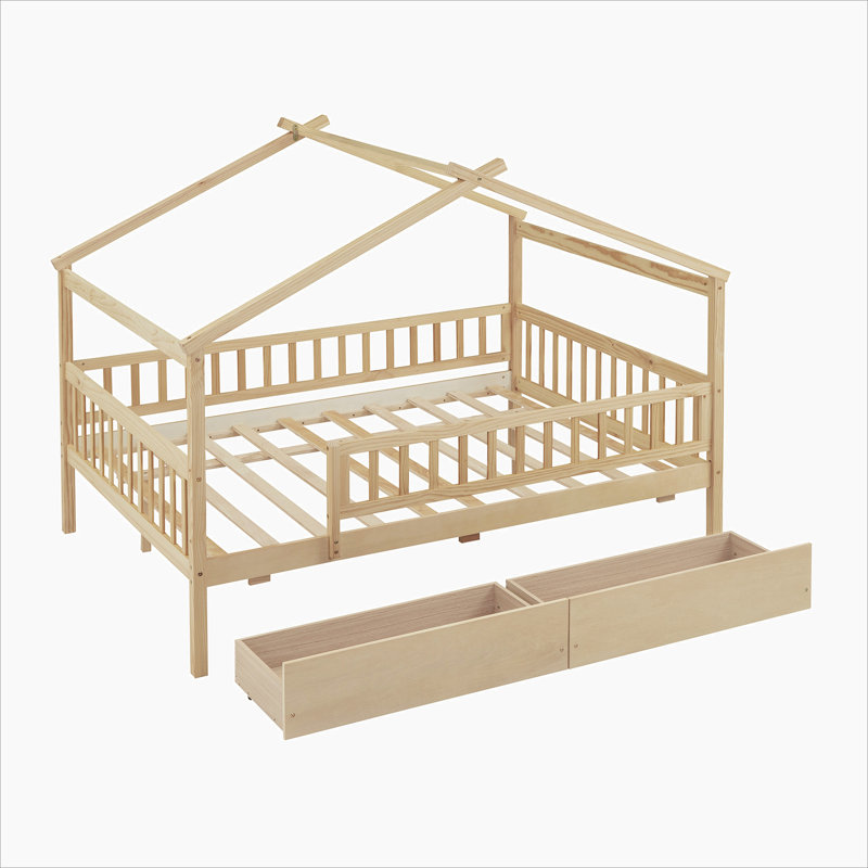 Lit de rangement en bois Terral, Double, Naturel
