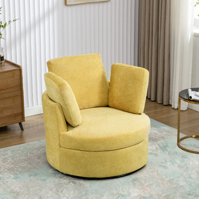 Upholstered  Chenille Arm Swivel Barrel Chair with Hidden Storage