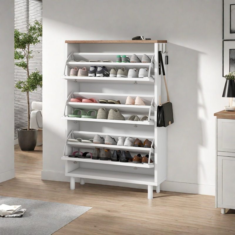 24 Pair Flip Down Shoe Storage, White