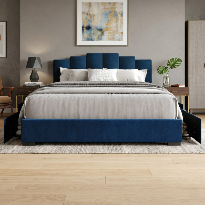 Lit plateforme avec rangement Cassonia, Bleu, Grand
