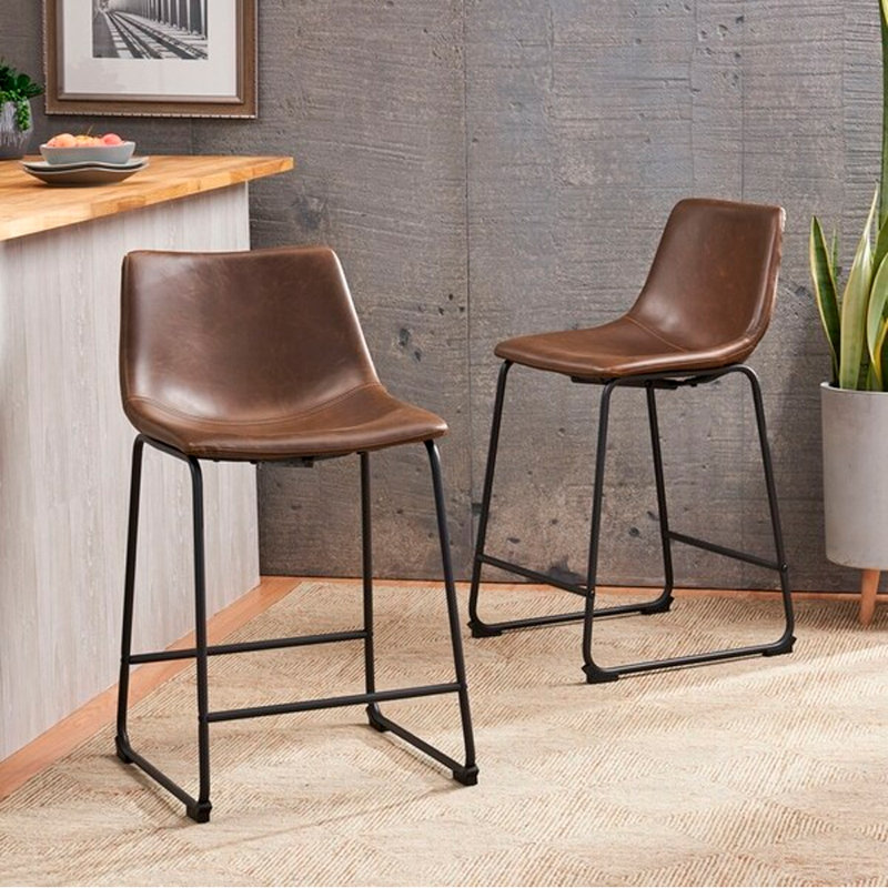Modern 26" Brown Faux Leather Counter Stool with Metal Legs