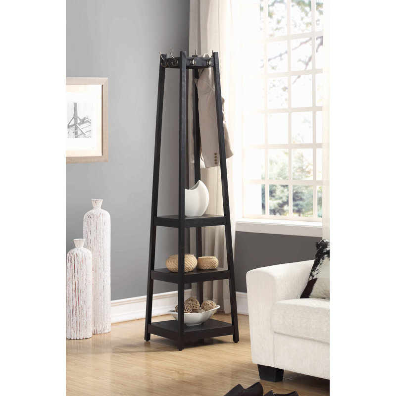 Portemanteau avec tablettes de rangement à 3 niveaux, Noir