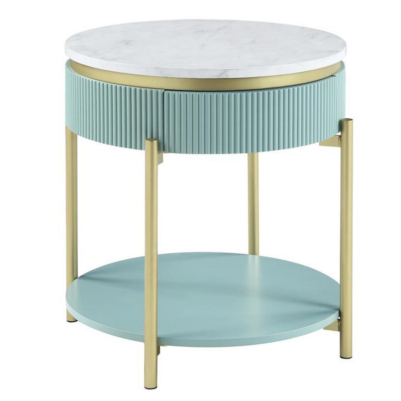 Maxym End Table, Teal/Gold