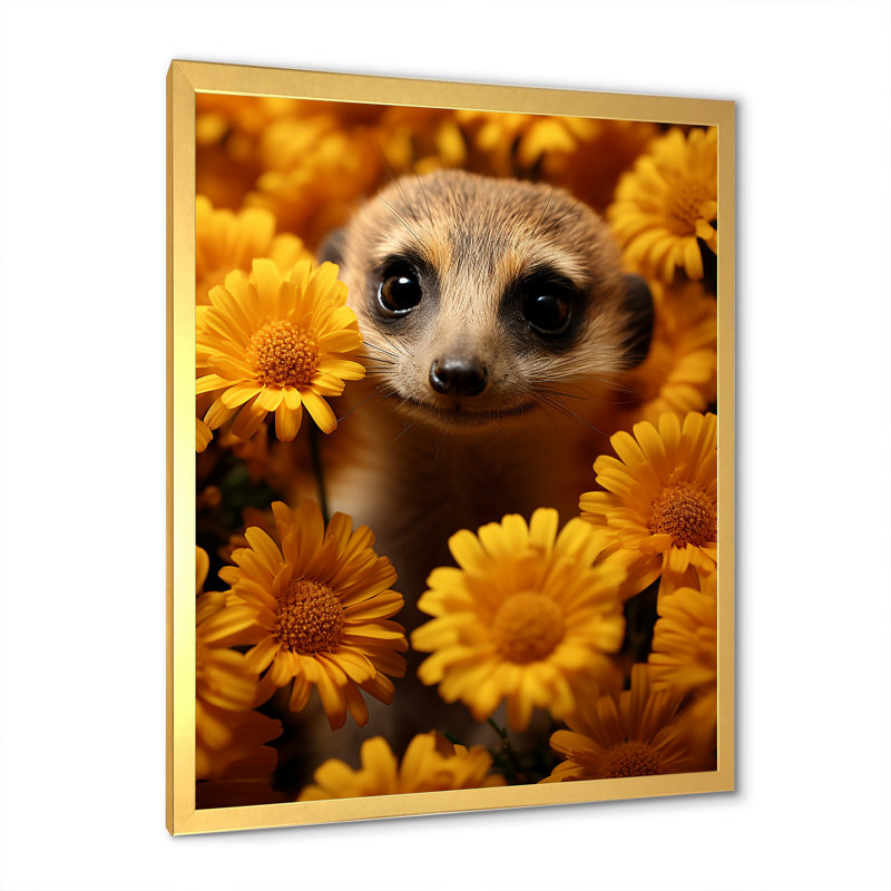 Art floral jaune suricate - Suricate, H 32 po x l 16 po x P 1 po, Cadre doré simple