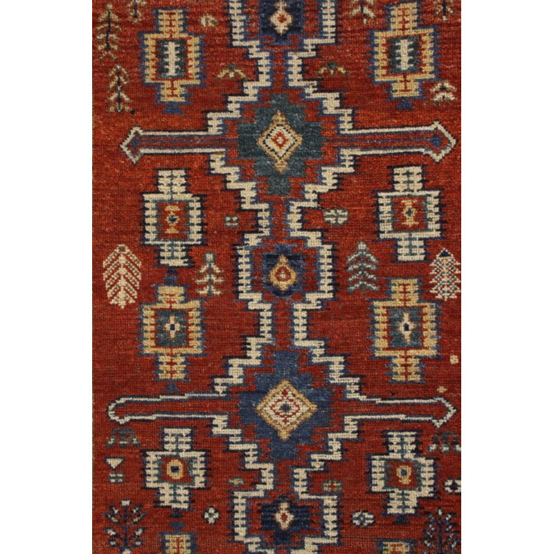 Rug & Kilim’S Tribal Runner In Red And Blue Geometric Pattern, Runner 3' x 14'