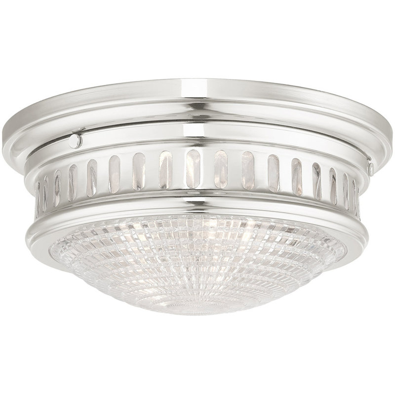 Bywell Glass Flush Mount, 5.75" H x 13" W x 13" D, Polished Nickel
