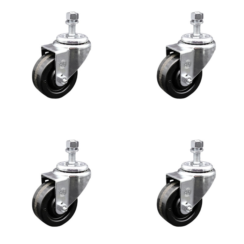 Ensemble de roulettes pivotantes à tige filetée 3,5 mm 3,5 pouces