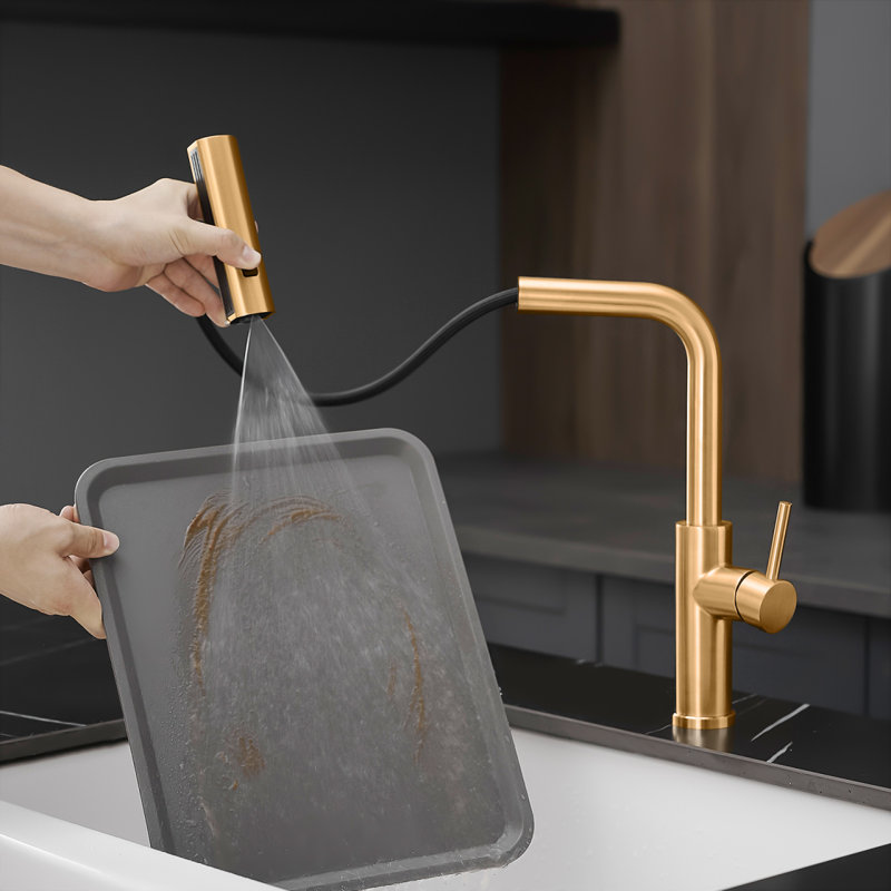 Kitchen Sink Faucet,  Kitchen Faucets With Pull Out Sprayer, Bar Faucet Single Hole Faucet, Brushed Gold