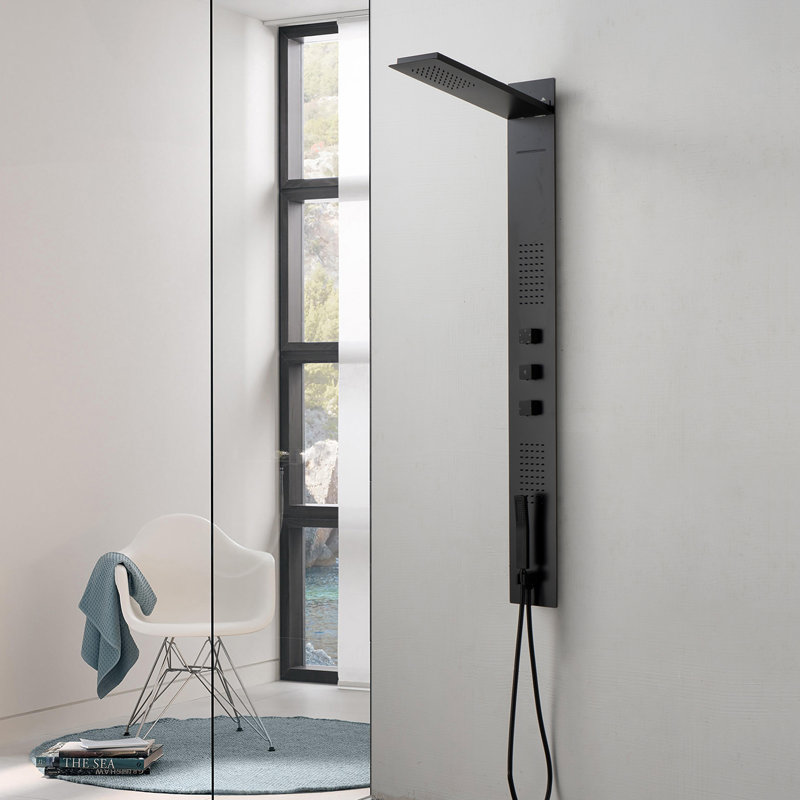 4-way Diverter Shower Tower Panel System with Fixed Shower Head, Matte Black