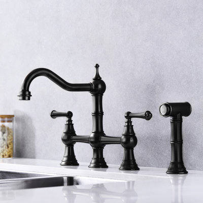 Robinet de cuisine escamotable avec douchette rétractable, deux poignées, noir mat, laiton, rouille, robinet à poignée pivotante rotative à 360 degrés avec douchette, rouille, invariable