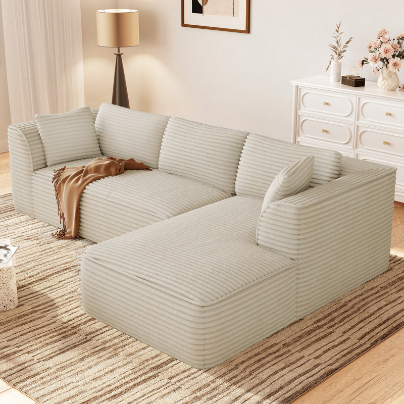 Canapé modulaire à assise profonde avec chaise longue et mousse à mémoire de forme 106 po, Velours côtelé chameau
