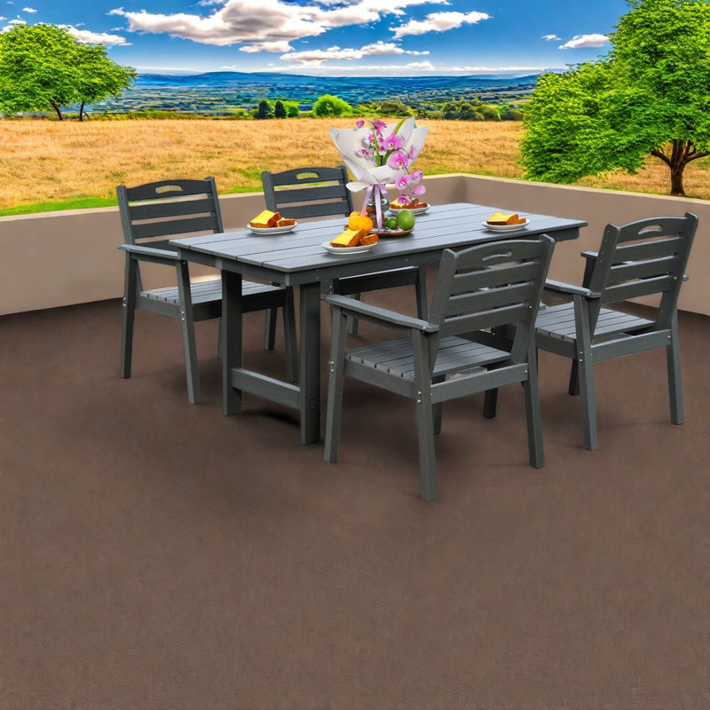 Ensemble de salle à manger de patio durable en PEHD, design moderne gris toutes saisons pour les jardins et la piscine