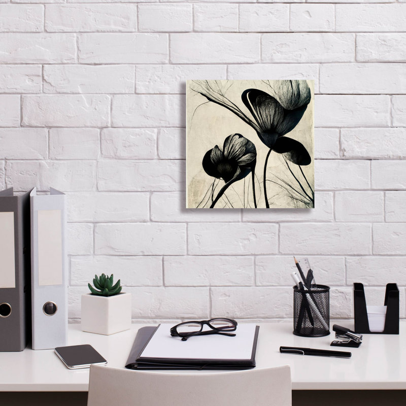 Winston Porter, «Flowers Black White 4» par Ray Heere, art mural sur toile, H 12 po x l 12 po x P 0,75 po