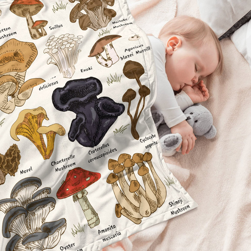 Couverture doudou en flanelle douce pour canapé-lit, Champignon blanc