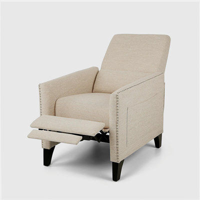 Pushback Recliner Chair with side pocket, Fabric Armchair Push Back Recliner with Rivet Decoration, Mid Century Accent Chair for Living Room, Bedroom